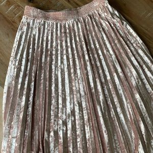A New Day Crushed Velvet Pink Pleated Midi Skirt